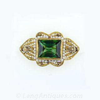 Antique Tourmaline and Seed Pearl Pin Main View