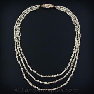 Antique Triple-Strand Natural Seed Pearl Necklace - 2