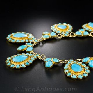 Antique Turquoise and 18 Karat Gold Necklace