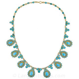 Antique Turquoise and 18 Karat Gold Necklace