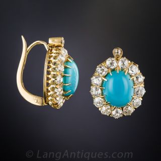 Antique Turquoise and Diamond Halo Earrings