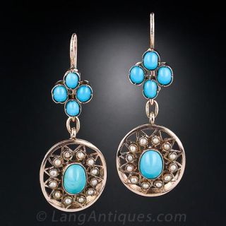 Antique Turquoise and Pearl Earrings