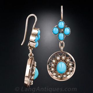 Antique Turquoise and Pearl Earrings