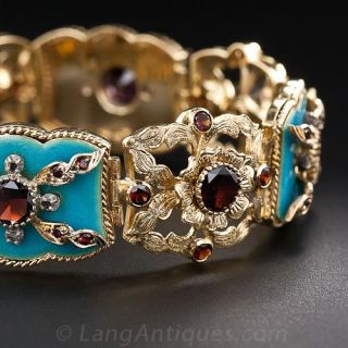 Antique Turquoise Enamel and Garnet Bracelet