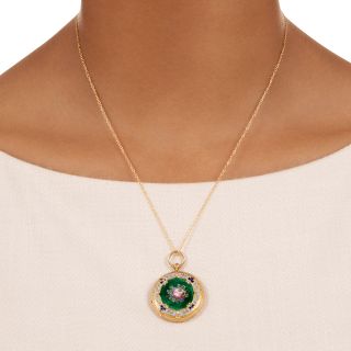  Antique Two-Sided Enamel and Diamond Locket