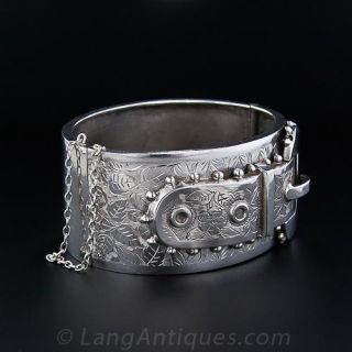 Antique Victorian Silver Bangle Bracelet, English 1894-95