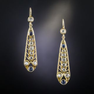Antique Yellow Gold Diamond Sapphire Earrings - 2