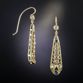 Antique Yellow Gold Diamond Sapphire Earrings