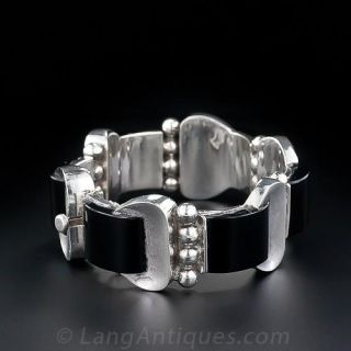 Antonio Pineda Mexican Silver and Onyx Link Bracelet