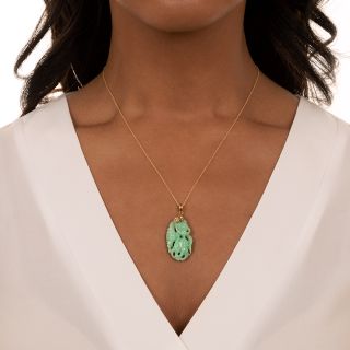 Estate Apple Jade Carving with Diamond Cap Pendant