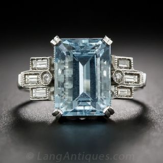 Aquamarine and Baguette Diamond Ring 