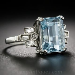 Aquamarine and Baguette Diamond Ring 