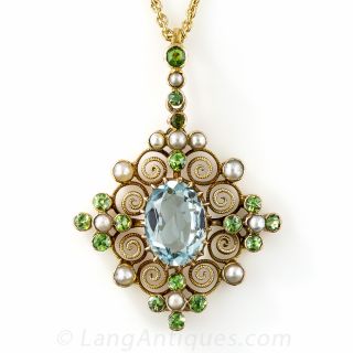 Aquamarine and Demantoid Garnet Pendant