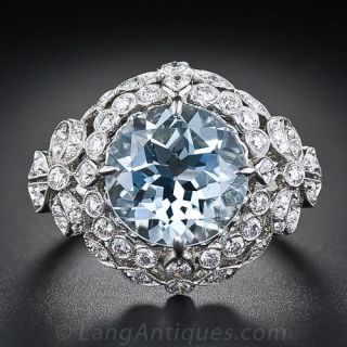 Aquamarine and Diamond Antique Style Ring