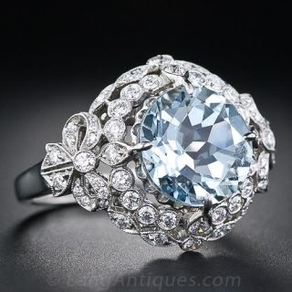 Aquamarine and Diamond Antique Style Ring