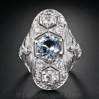 Aquamarine and Diamond Art Deco Dinner Ring
