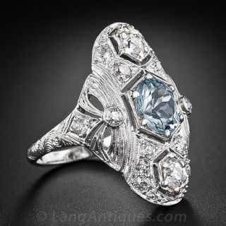 Aquamarine and Diamond Art Deco Dinner Ring