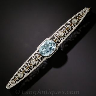 Aquamarine and Diamond Bar Brooch - 2