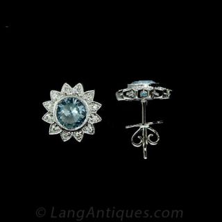 Aquamarine and Diamond Cluster Earrings