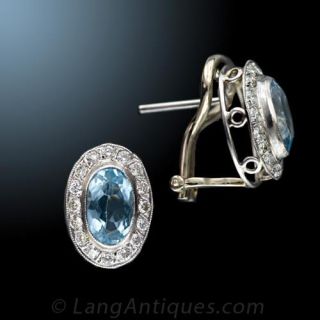 Aquamarine and Diamond Cluster Earrings