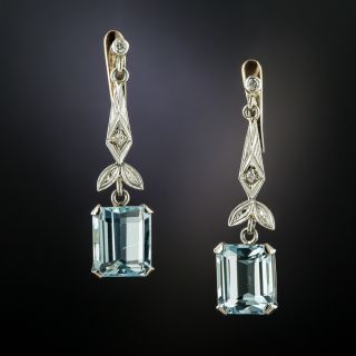 Aquamarine and Diamond Dangle Earrings - 2