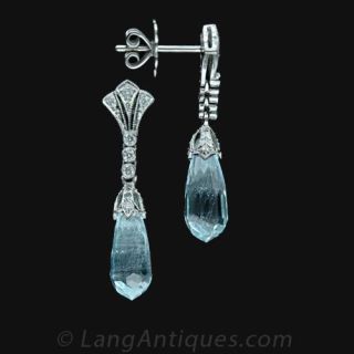 Aquamarine and Diamond Drop Earrings