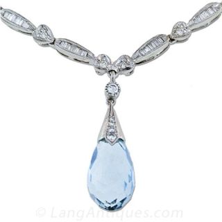 Aquamarine and Diamond Drop Necklace