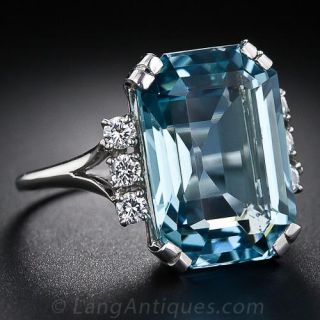 Aquamarine and Diamond Estate Ring