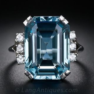 Aquamarine and Diamond Estate Ring