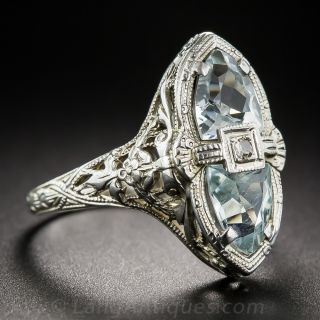 Aquamarine and Diamond Filigree Ring by Shiman