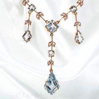 Aquamarine and Diamond Fringe Style Necklace