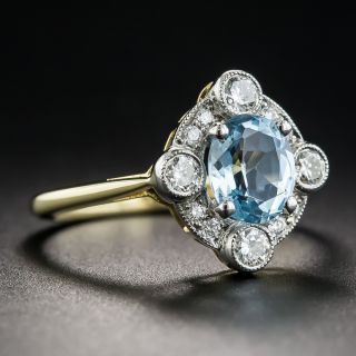 Aquamarine and Diamond Platinum and 18K Vintage Style Ring