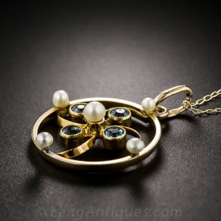 Aquamarine and Pearl Circle Pendant