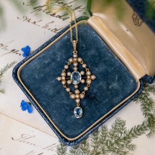 Aquamarine and Pearl Lavaliere, c.1900
