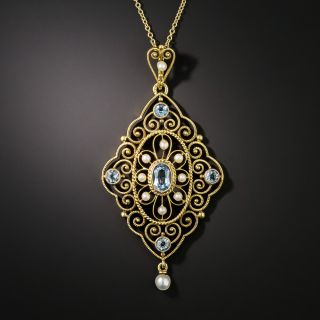 Victorian Aquamarine and Pearl Pendant - 2