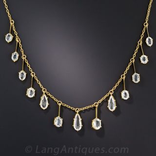 Aquamarine and Rock Crystal Quartz Fringe Necklace