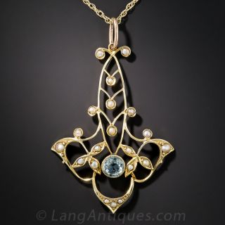 Aquamarine and Seed Pearl Pendant