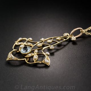 Aquamarine and Seed Pearl Pendant