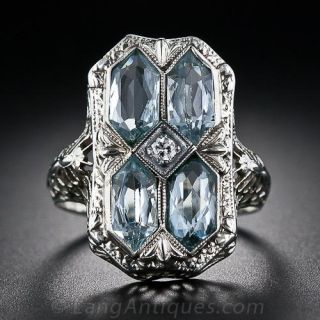 Aquamarine Art Deco Filigree Ring