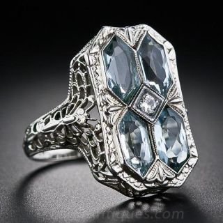 Aquamarine Art Deco Filigree Ring