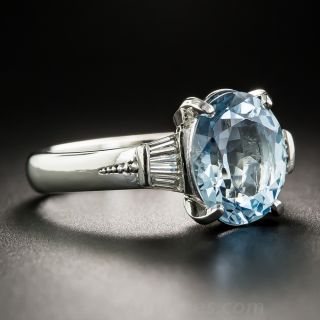 Aquamarine, Baguette Diamond and  Platinum Ring