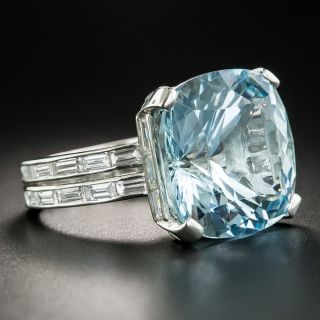Aquamarine Baguette Diamond Platinum Ring