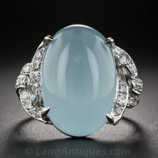 Aquamarine Cabochon and Diamond Cocktail Ring