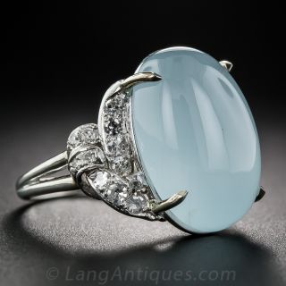 Aquamarine Cabochon and Diamond Cocktail Ring