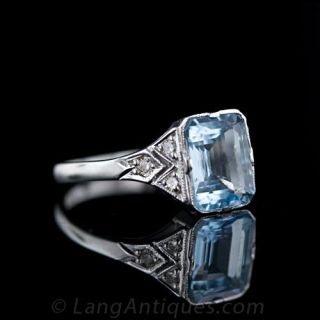 Aquamarine Deco Style Ladies Ring