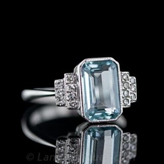 Aquamarine Deco Style Ladies Ring