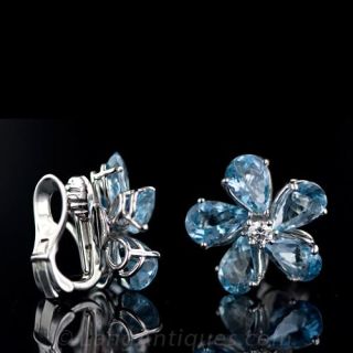 Aquamarine & Diamond Flower Earrings