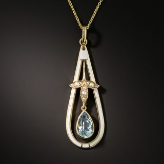 Aquamarine, Enamel and Seed Pearl Necklace by Frank Krementz - 2