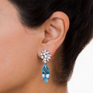 Aquamarine, Platinum and Diamond Earrings