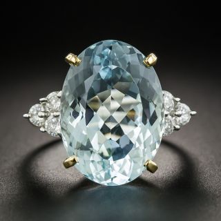 Aquamarine Platinum Diamond Cocktail Ring - 1